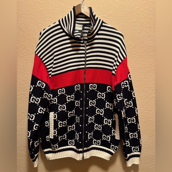 New Gucci GG Supreme Maxi Logo Full Zip Sweater Size L - Picture 2 of 12